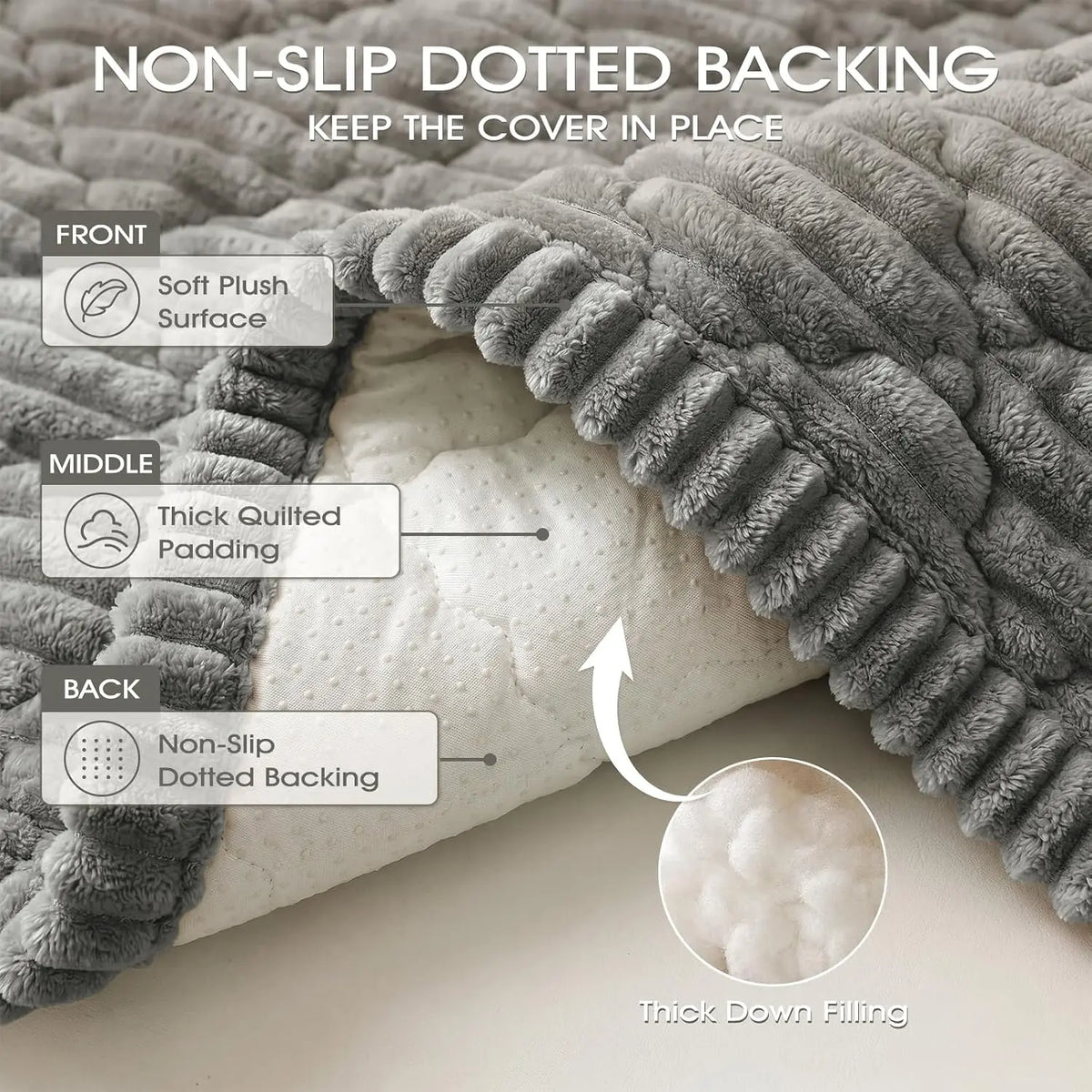 Thick Flannel Anti Slip Sofa Cushion Plush Seat Cover Couch
