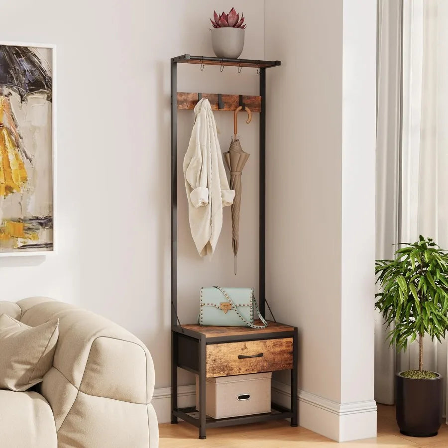 XIUWO Hall Tree With Shoe Bench And 4 In 1 Entryway Organizer