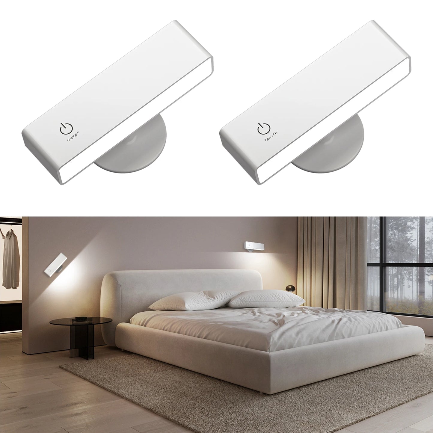 Rechargeable LED Wall Sconce Bedside Lamp USB Charge 360 Rotate