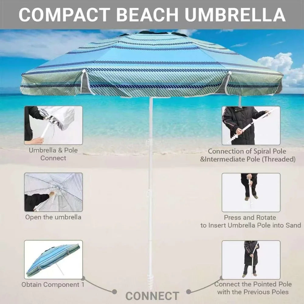 NBVCX Wind Resistant UV50 Beach Umbrella With Sand Anchor