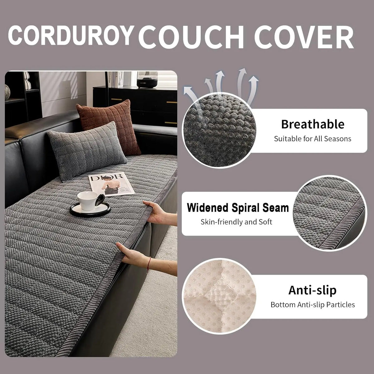 Thickened Corduroy Sofa Cover With Anti Skid Universal Fit