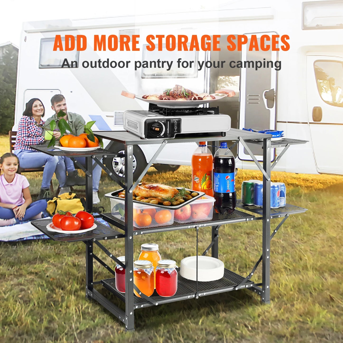 SucceBuy Camping Kitchen Table Folding Portable Cook Station Aluminum Outdoor