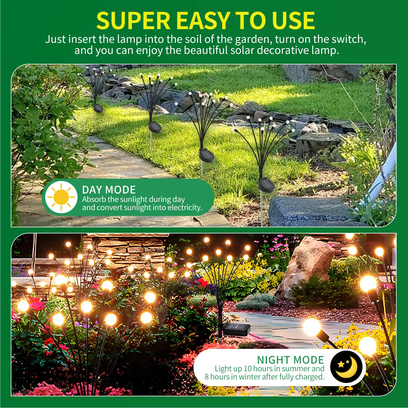 Eight Head Solar Firefly Lights Outdoor Waterproof Garden Decor