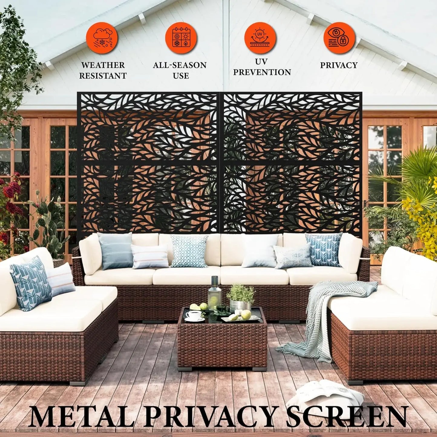 Hibest 3-Panel Freestanding Metal Privacy Screen Panel For Patio