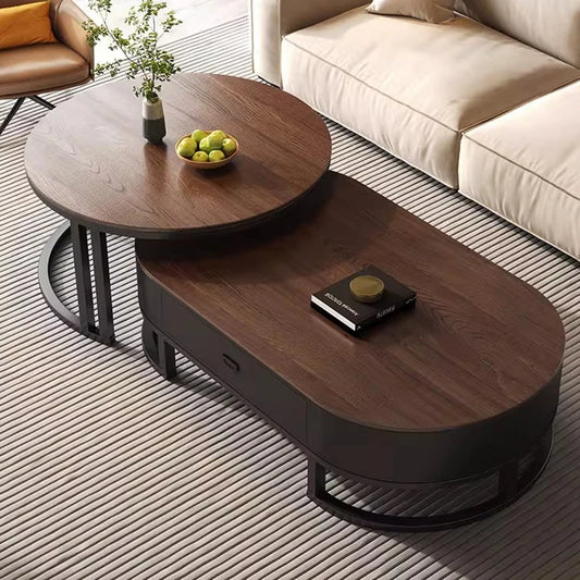 QWC Modern Nordic Wood Coffee Table With Built In Storage