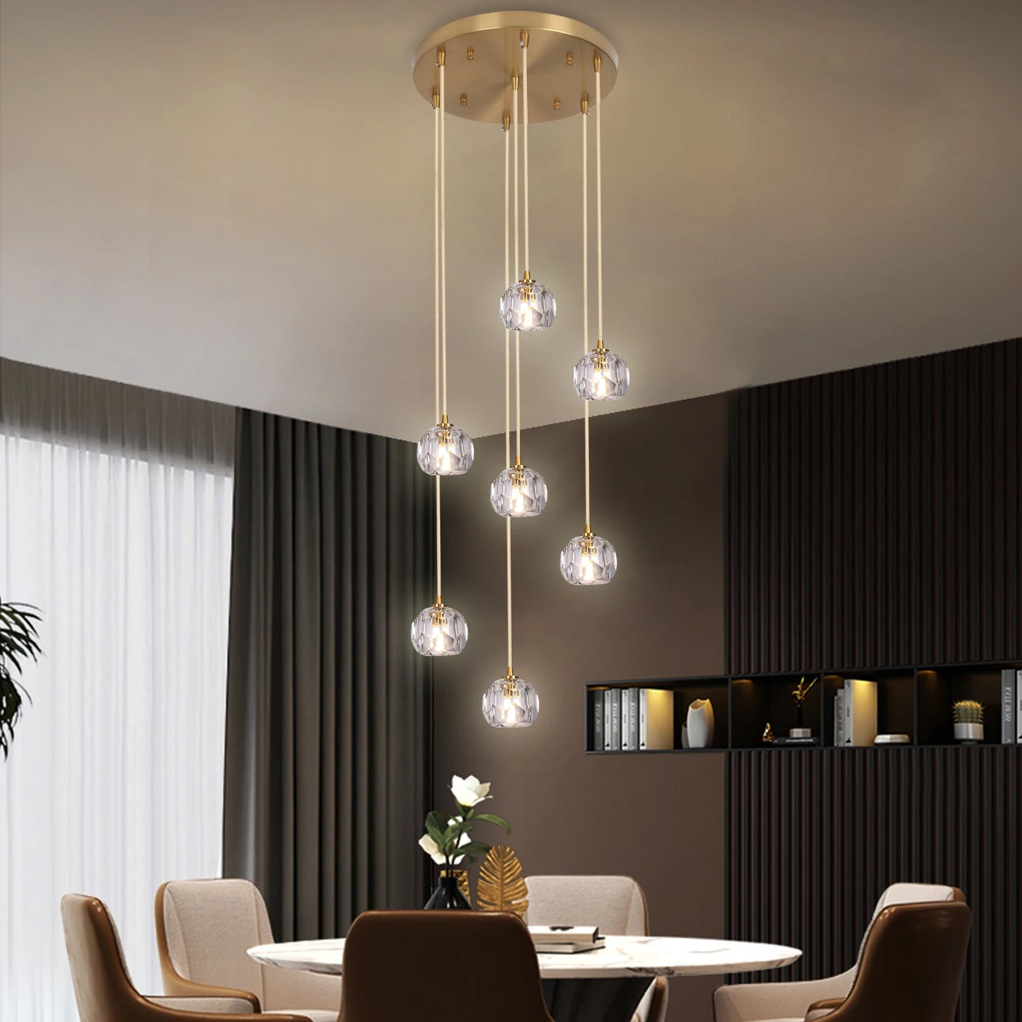 GreeLustr Modern Led Crystal Cluster Chandelier Pendant Light