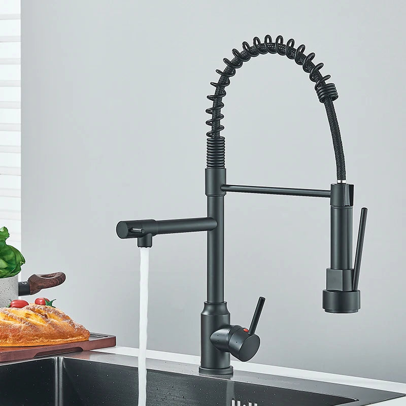 Saeuwtowy Chrome Pull Down Kitchen Faucet Hot Cold Deck Mounted