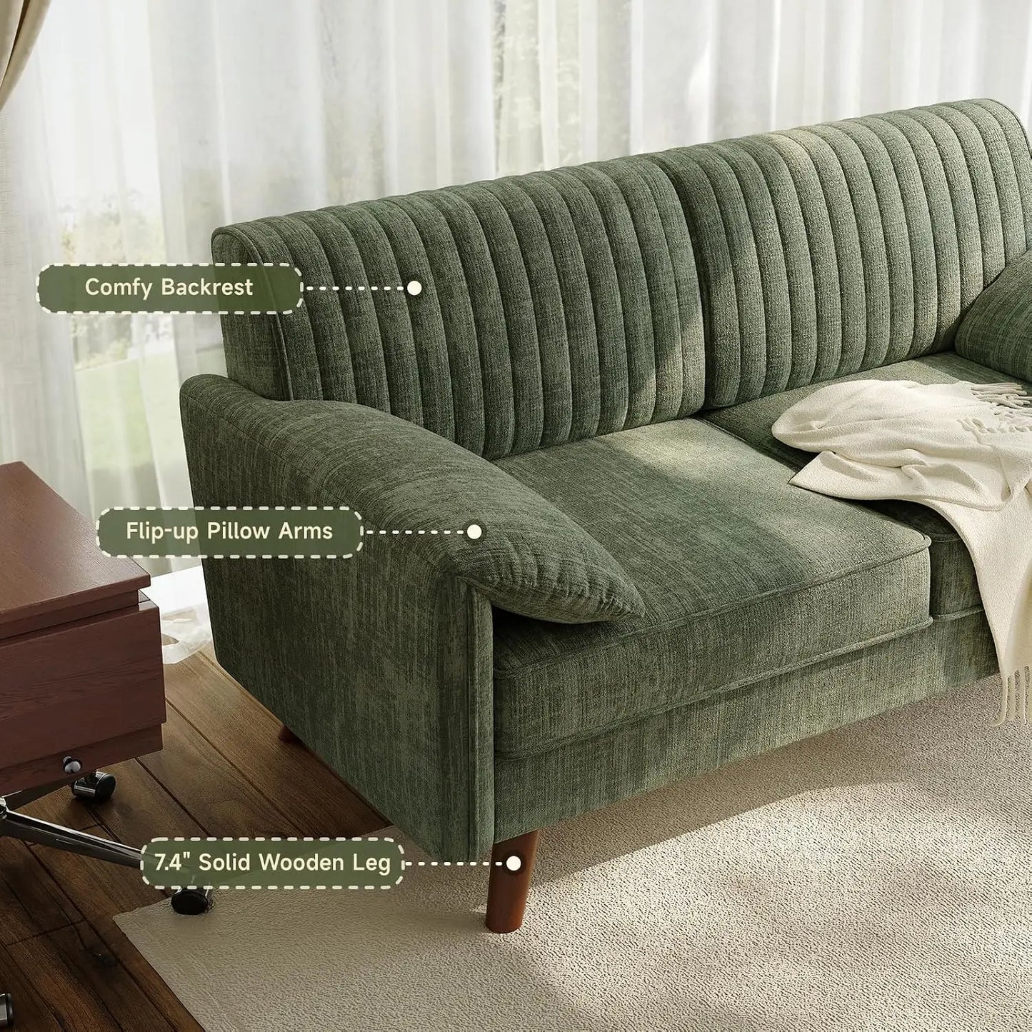 Onbrill Modern Chenille Fabric Loveseat Sofa With Wooden High Legs