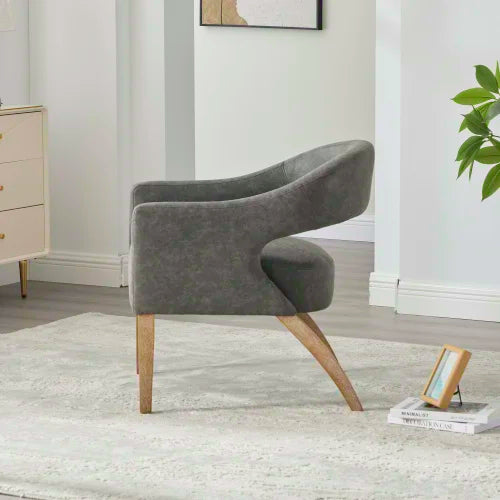 PU Backless Bucket Shaped Dining Armchair With Weathered Wooden Legs
