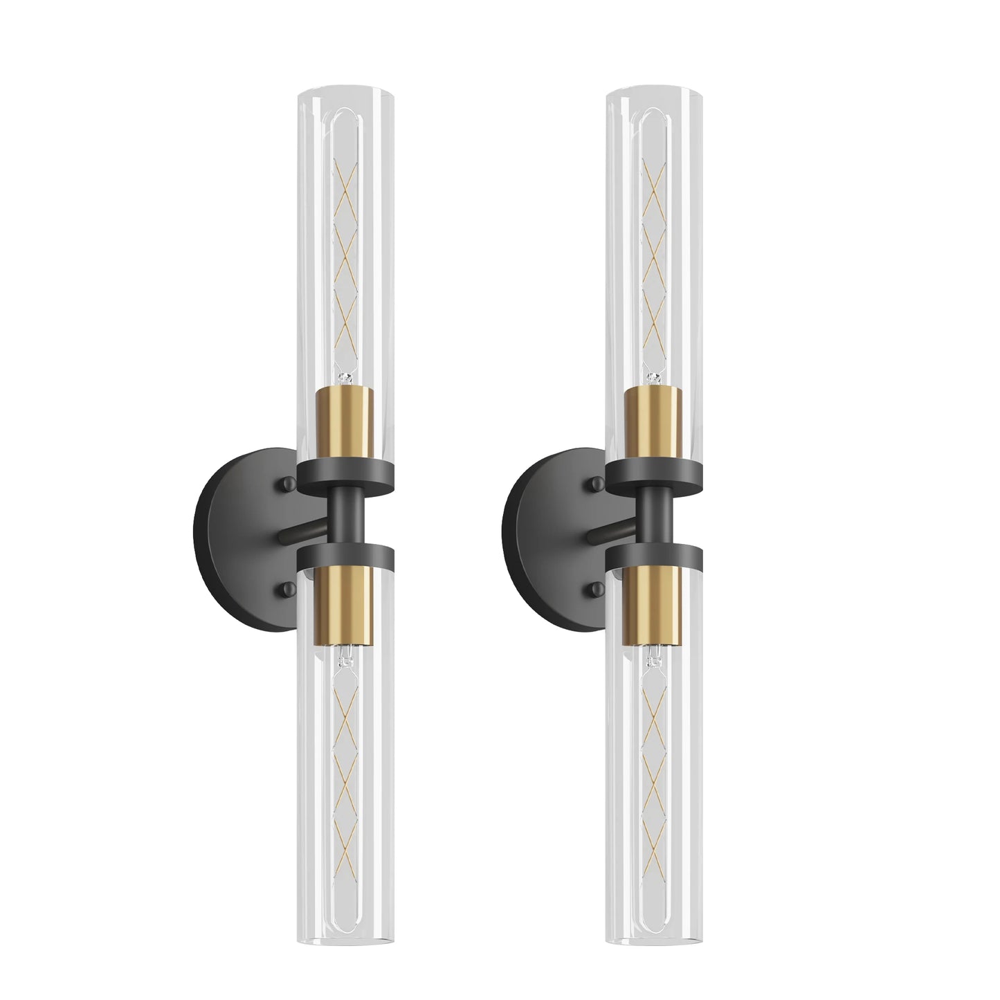 LONGREE Modern Hardwired Matte Black Gold Nickel Bathroom Sconces Set Of 2