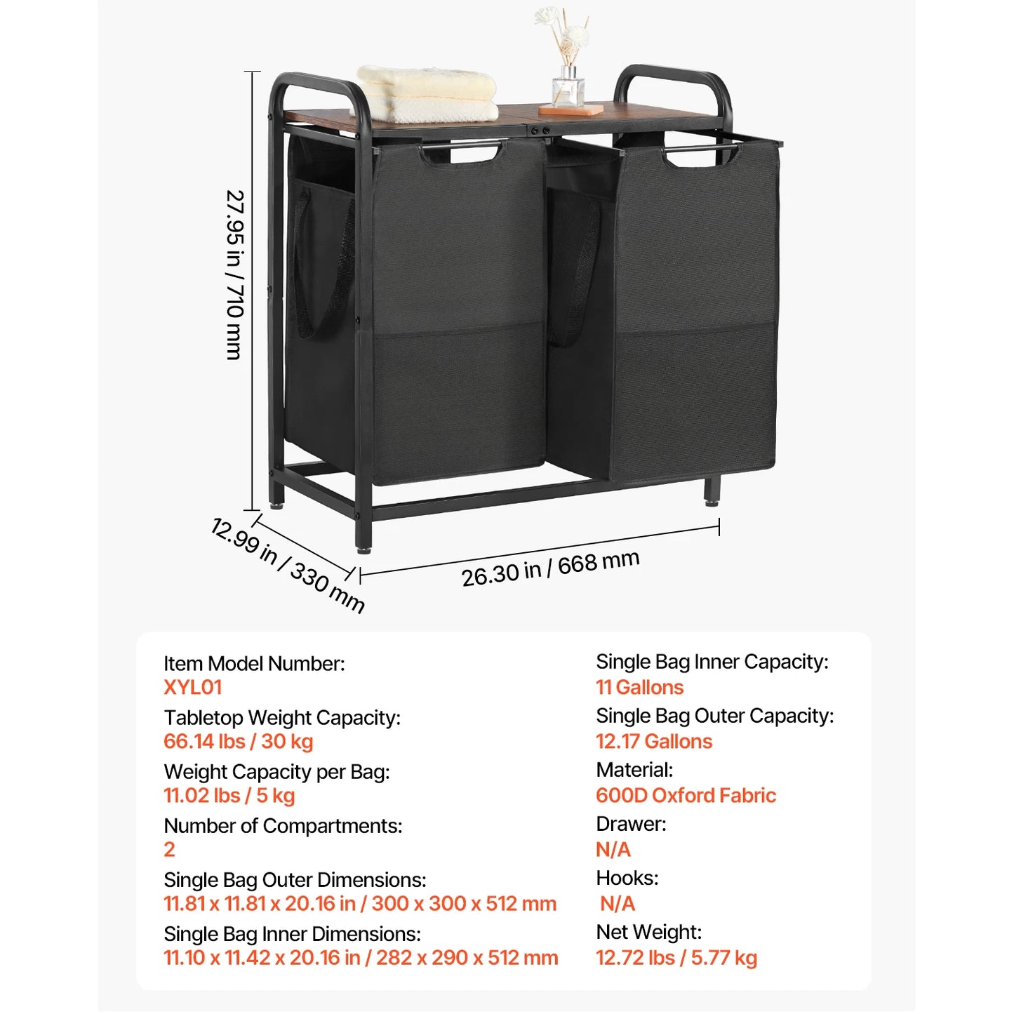 SucceBuy Laundry Sorter Hamper With Metal Frame Freestanding Organizer Baskets