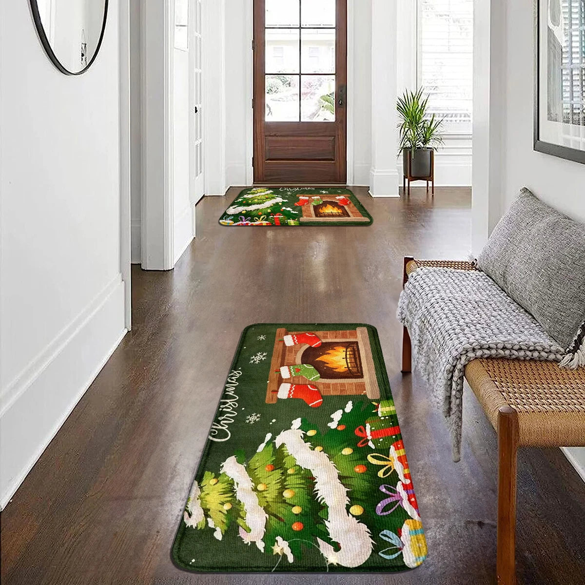 Halloween Castle Pumpkin Gnome Christmas Checkerboard Print Flannel Area Rug, 1.2cm Thick Soft Cushioned Floor Mat, Machine Washable Fluffy Decor Doormat for Entryway Kitchen Bedroom Hallway Multi Style Holiday Indoor Home De