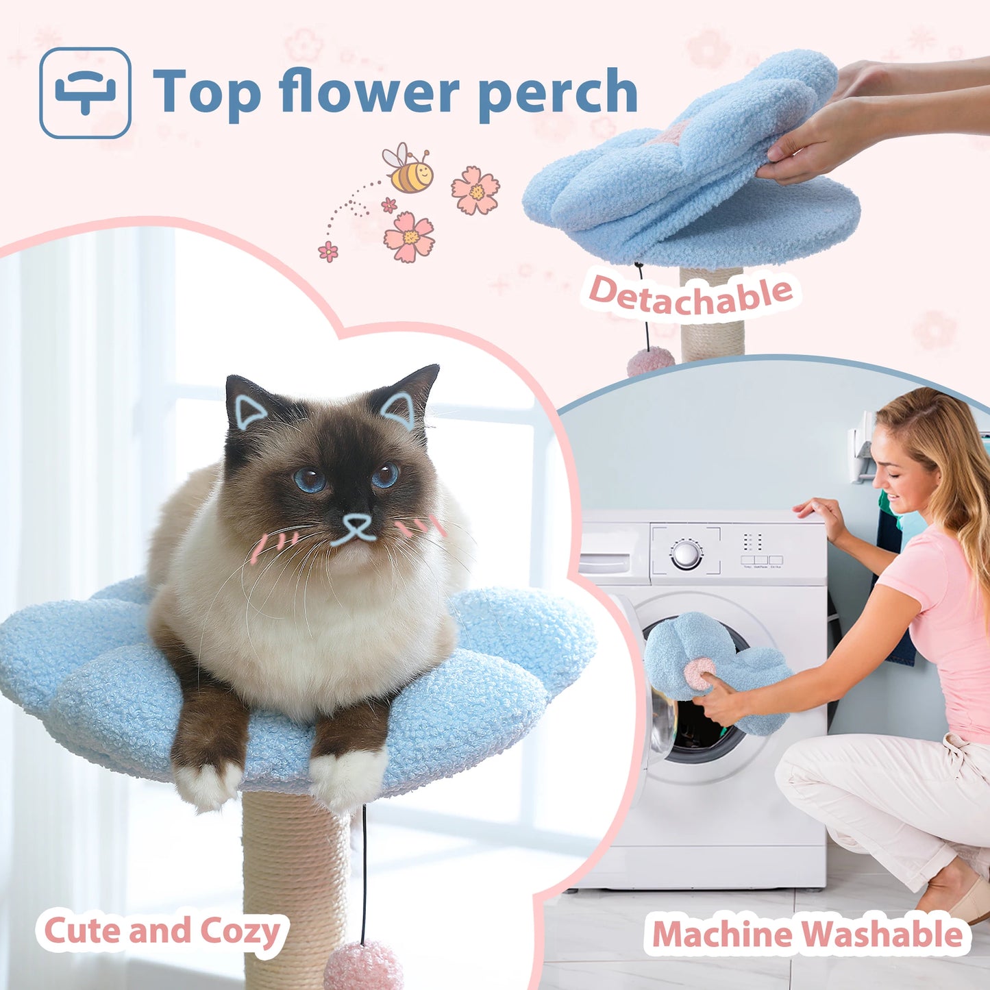 PETEPELA Flower Cat Tree With Metal Frame Hammock For Cats