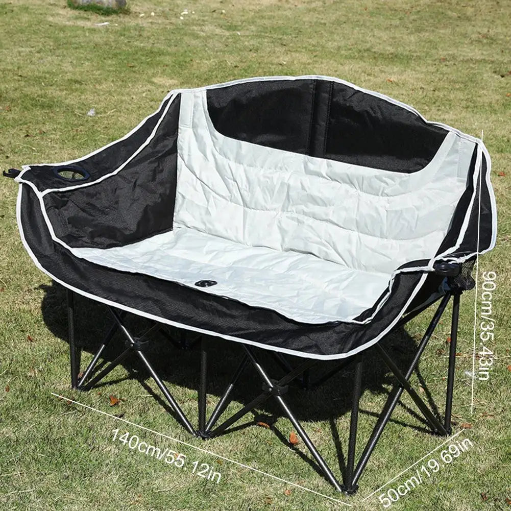 Double Folding Loveseat Camping Chair With Cup Holder Carry Bag