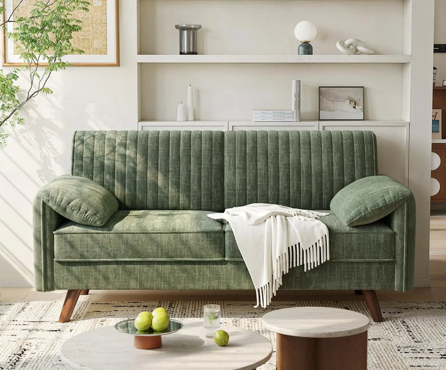 Onbrill Modern Chenille Fabric Loveseat Sofa With Wooden High Legs
