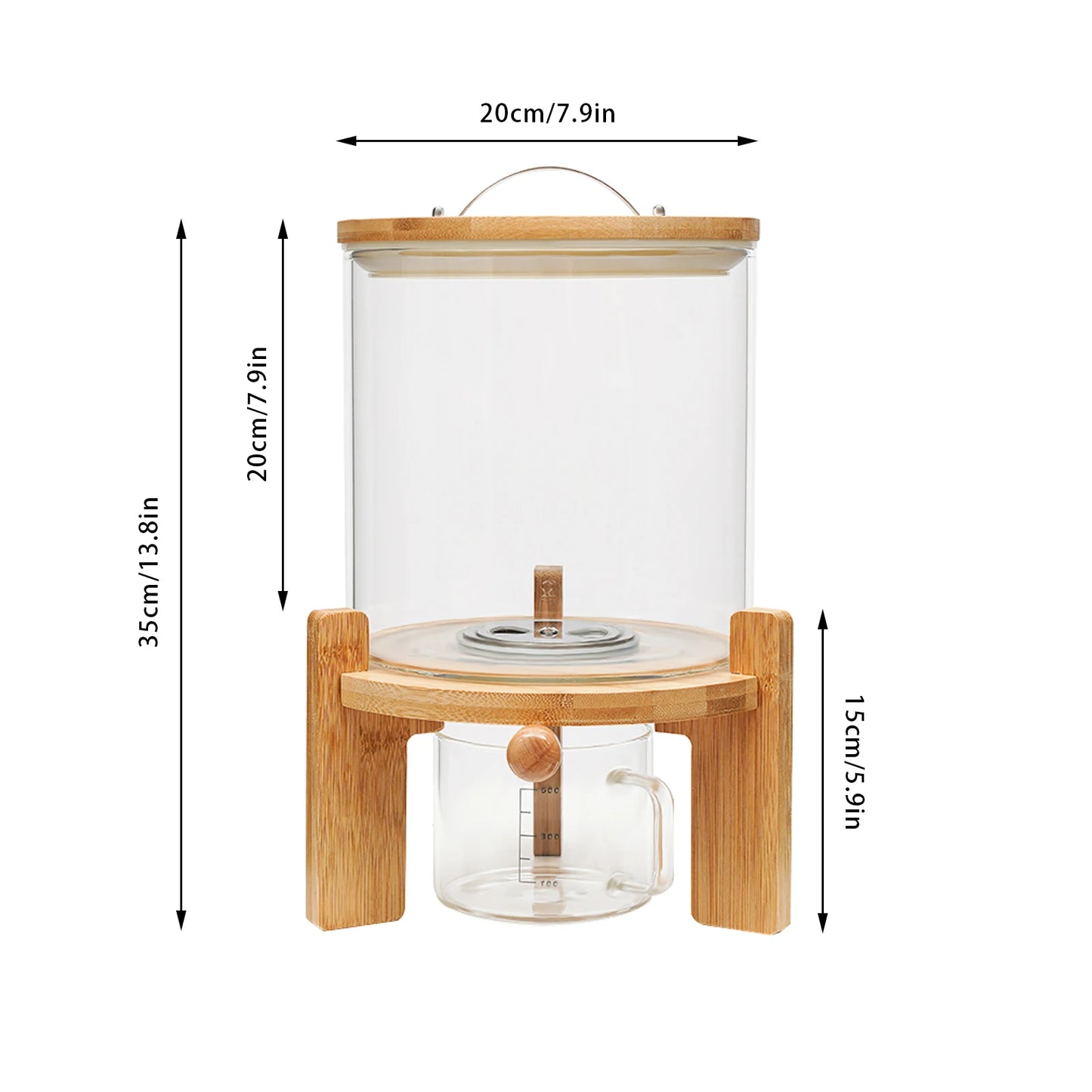 Airtight Glass Food Storage Dispenser With Bamboo Lid Cup Stand