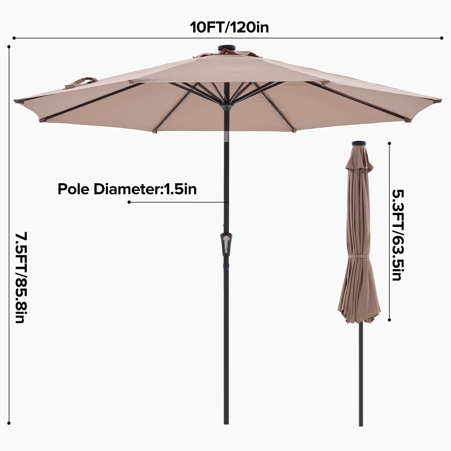 JHK Solar 32 LED Outdoor Patio Umbrella With Tilt And Crank UV Resistant