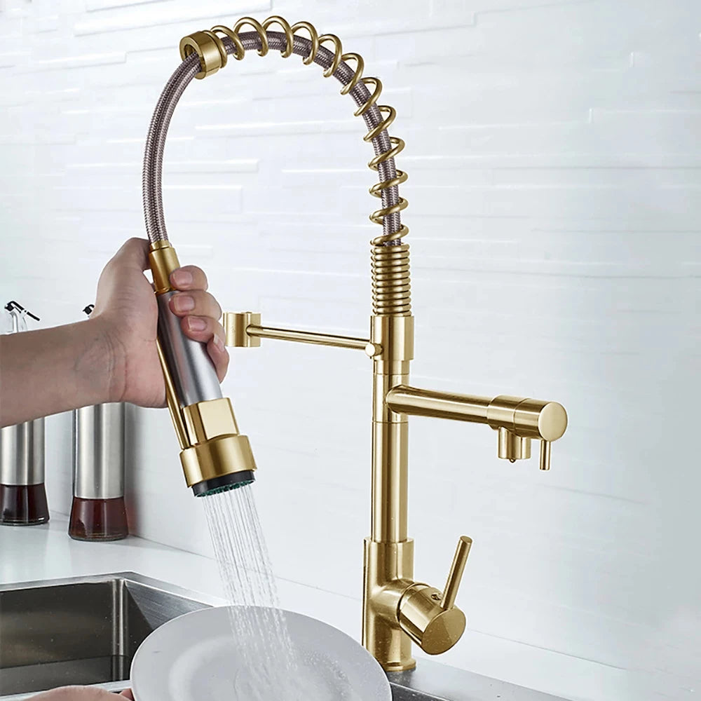DQOK Brushed Spring Pull Down Kitchen Faucet Hot Cold Water