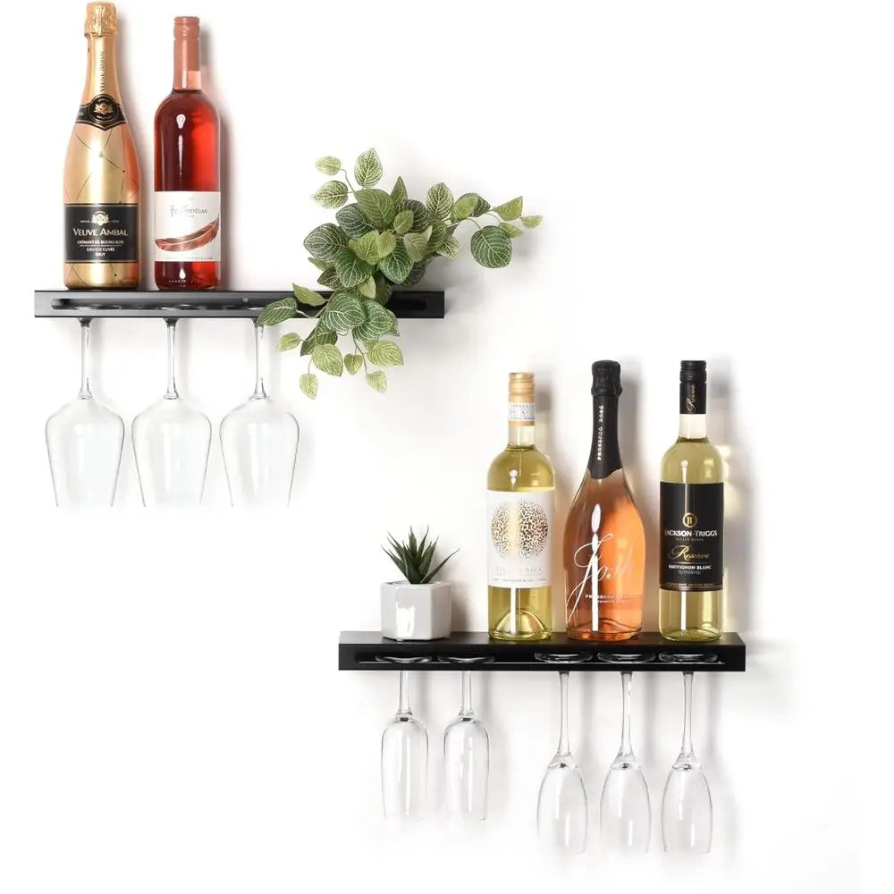 Wall Mounted Metal Wine Rack With Bottle And Glass Holder
