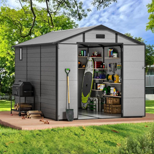 GELU Resin Outdoor Storage Shed With Floor And Skylight