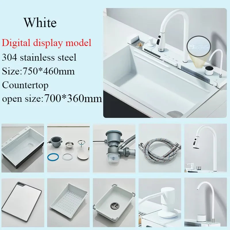 Shinesia Stainless Steel Waterfall Kitchen Faucet With Soap Dispenser