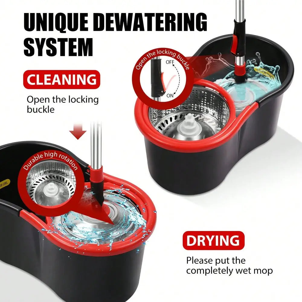 Spin Mop and Bucket System With Wringer and Microfiber Refills