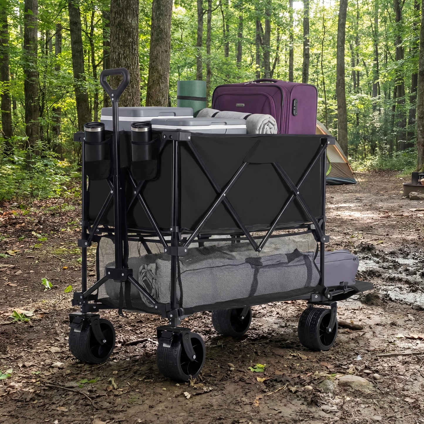 JHK Outdoor Double Decker Wagon Cart 440 Lb Capacity Foldable