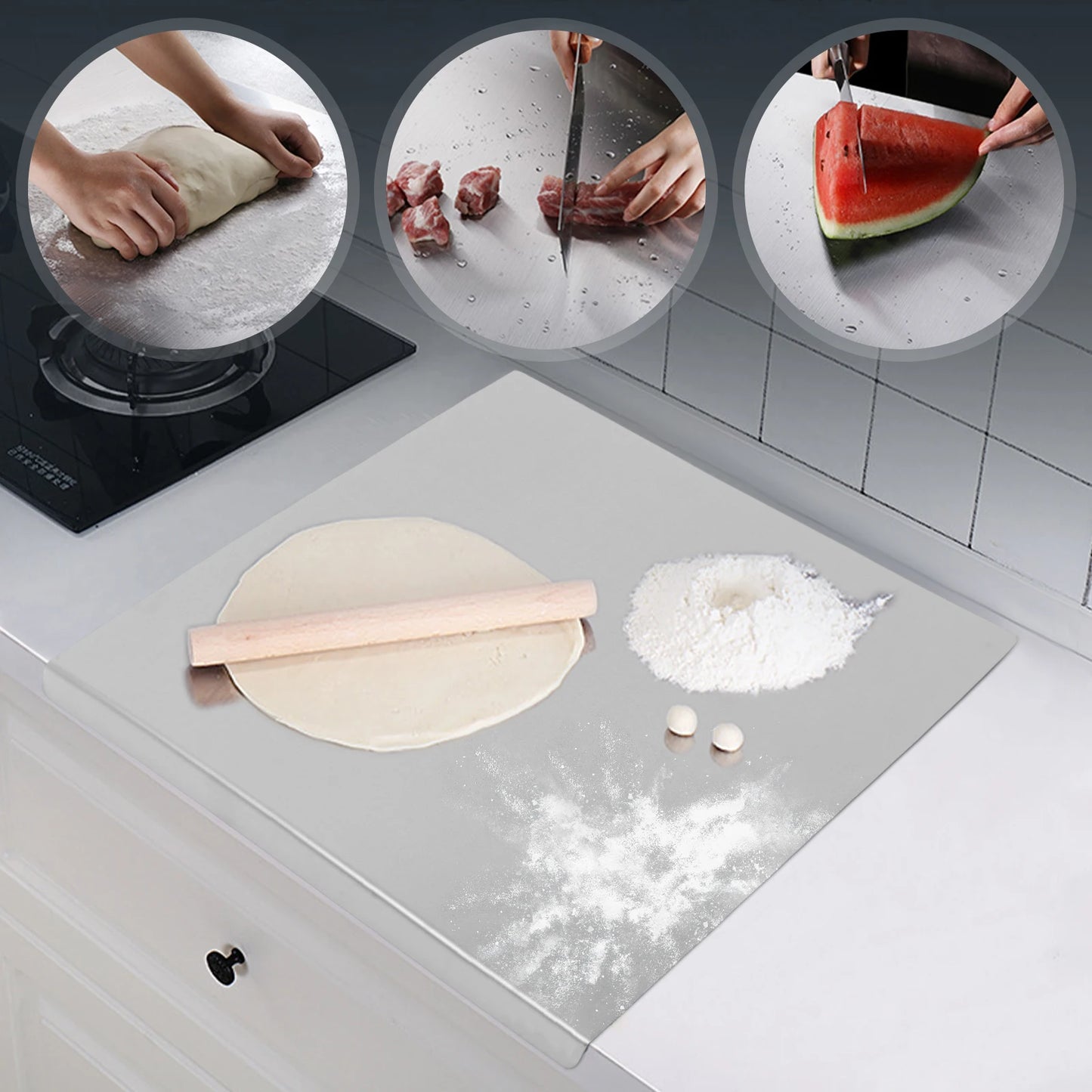 Stainless Steel Chopping Board With L Shaped Folded Edge