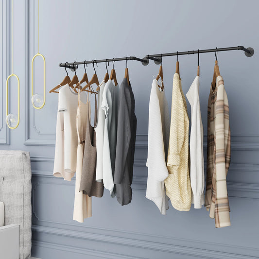 Industrial Pipe Clothes Rail Rack Wall Mounted Garment Rod Organizer
