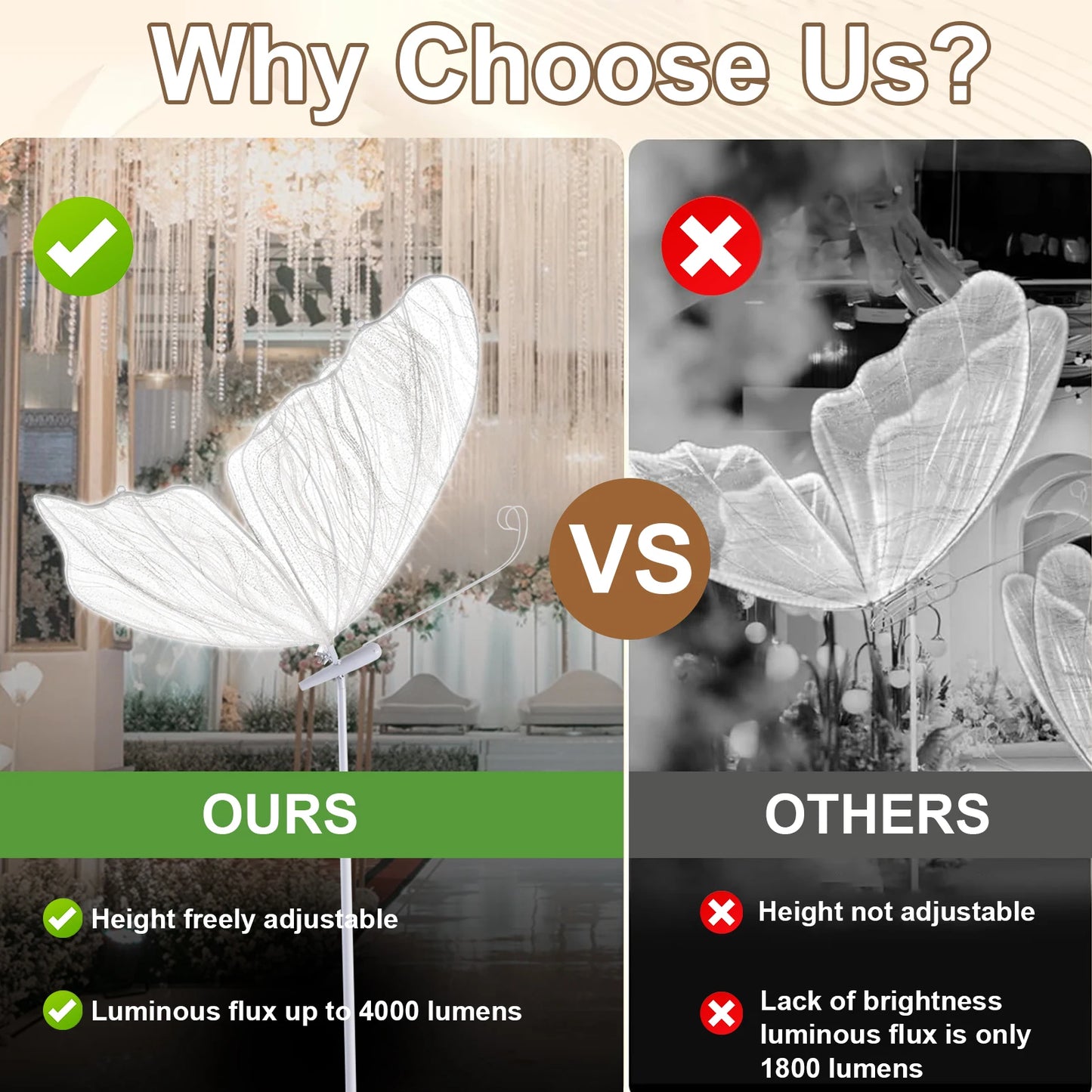2Pack 55.1-70.8 inches (adjustable) Butterfly Floor Lamp, Wedding LED Floor Lamps - Wedding Romantic Hanging Decoration Lights Fixture, Butterfly Ceiling Light for Wedding, Party, Christmas, Adjustable Height Creative Props