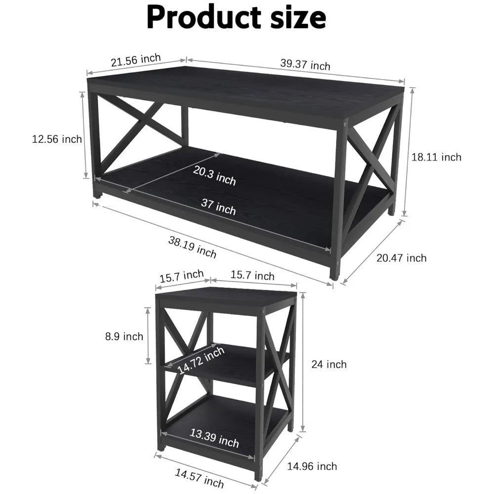 Industrial X-Design 3 Piece Coffee Table And End Tables Set