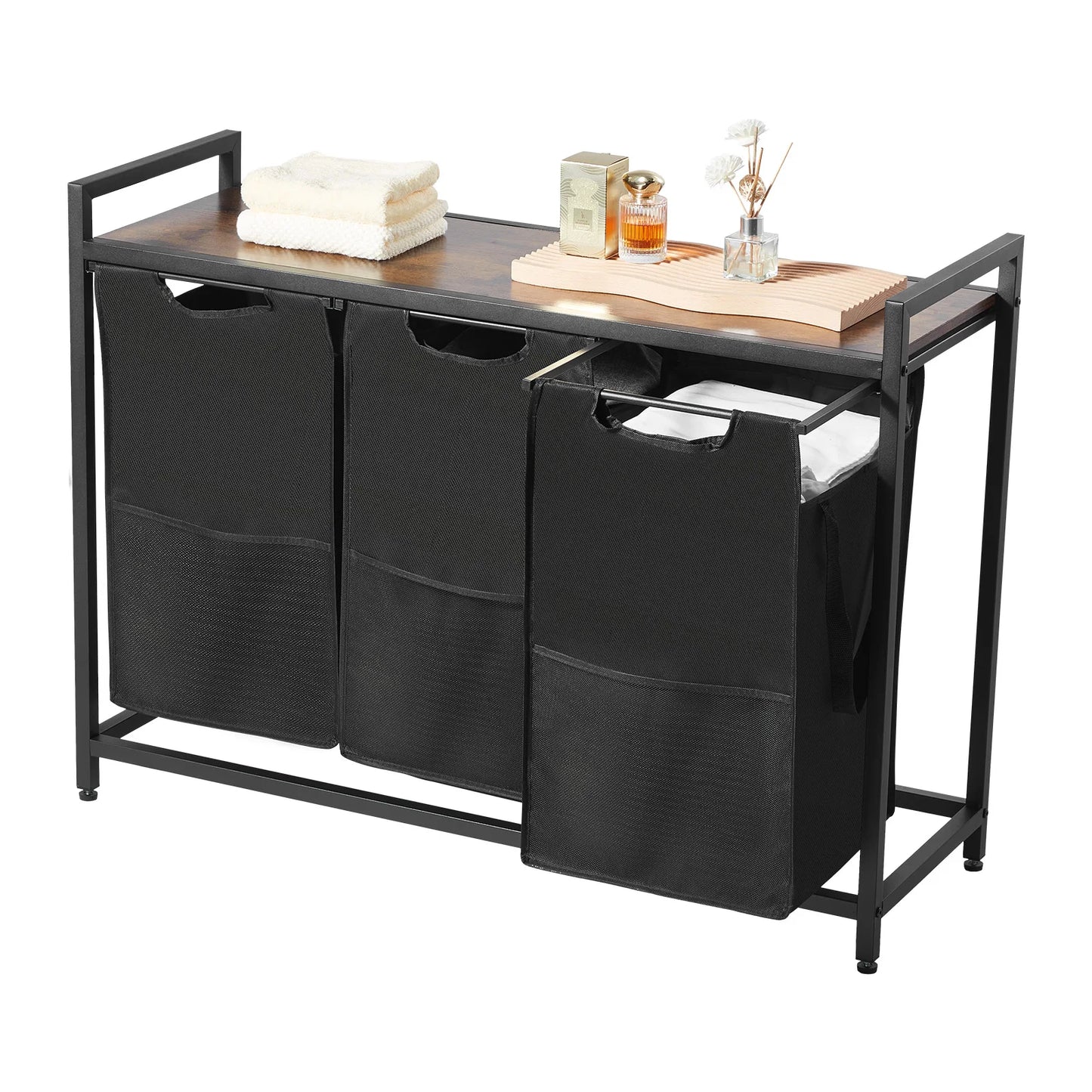 SucceBuy Laundry Sorter Hamper With Metal Frame Freestanding Organizer Baskets