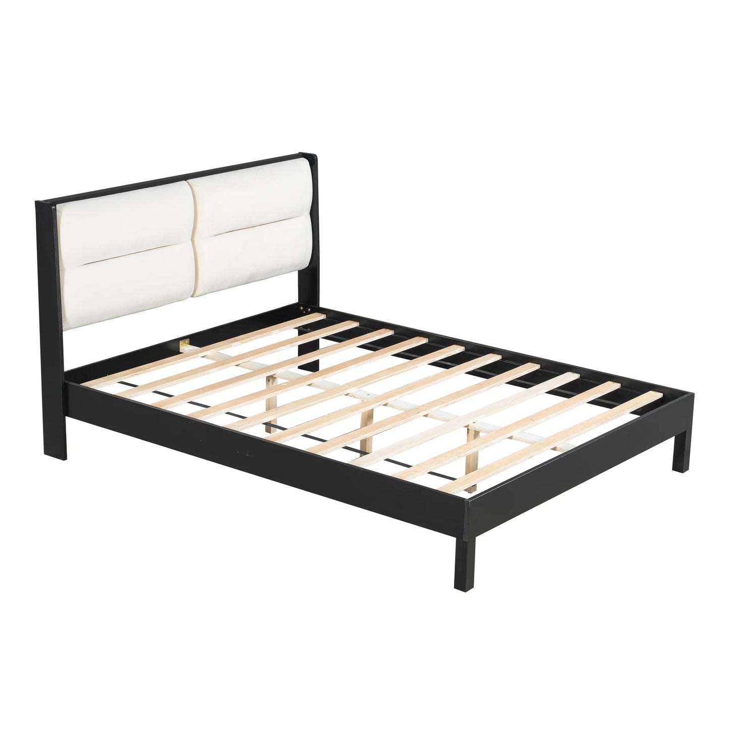 Solid Wood Platform Bed Frame With Upholstered Headboard No Box Spring Needed