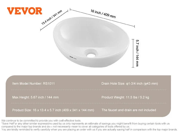 SucceBuy Oval Ceramic Countertop Vessel Sink For Modern Bathroom