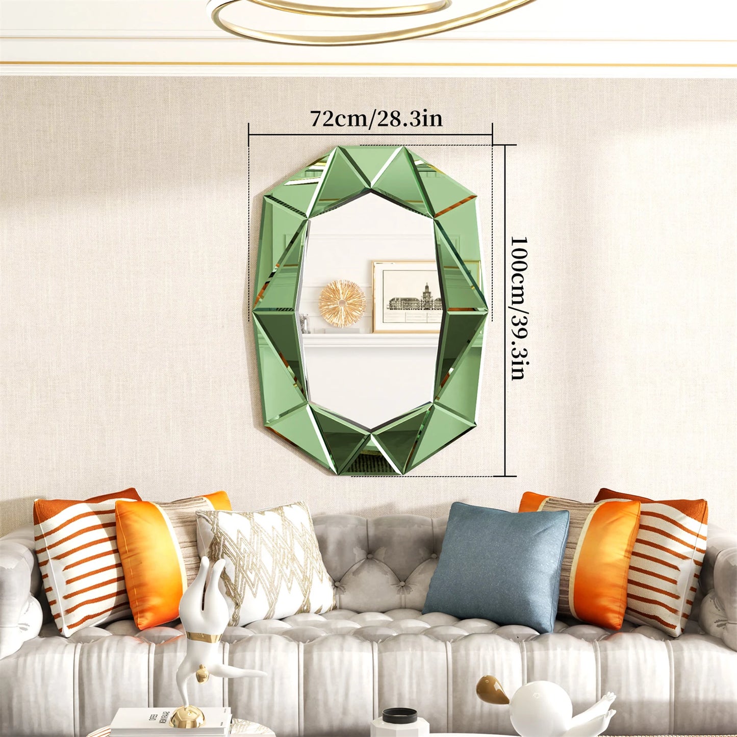 Asymmetrical Decorative Wall Mirror Glass Inlay Accent Venetian Style