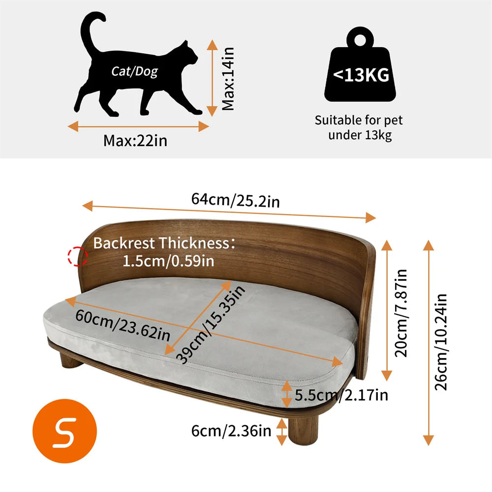 BORWART Elevated Wood Pet Sofa Bed For Small Dogs With Cushion