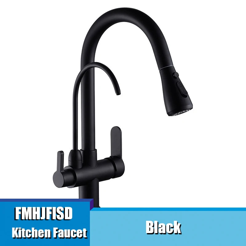 Fmhjfisd Pure Water Kitchen Faucet Dual Handle Pull Out Drinking Water Hot Cold