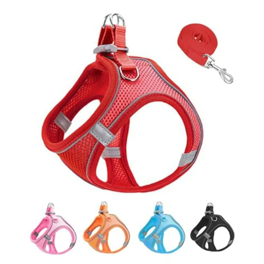 S Soft Mesh Dog Harness and Leash Set, No Escape Puppy Harnesses for Training Walking Reflective Adjustable Puppy Vest for Smal