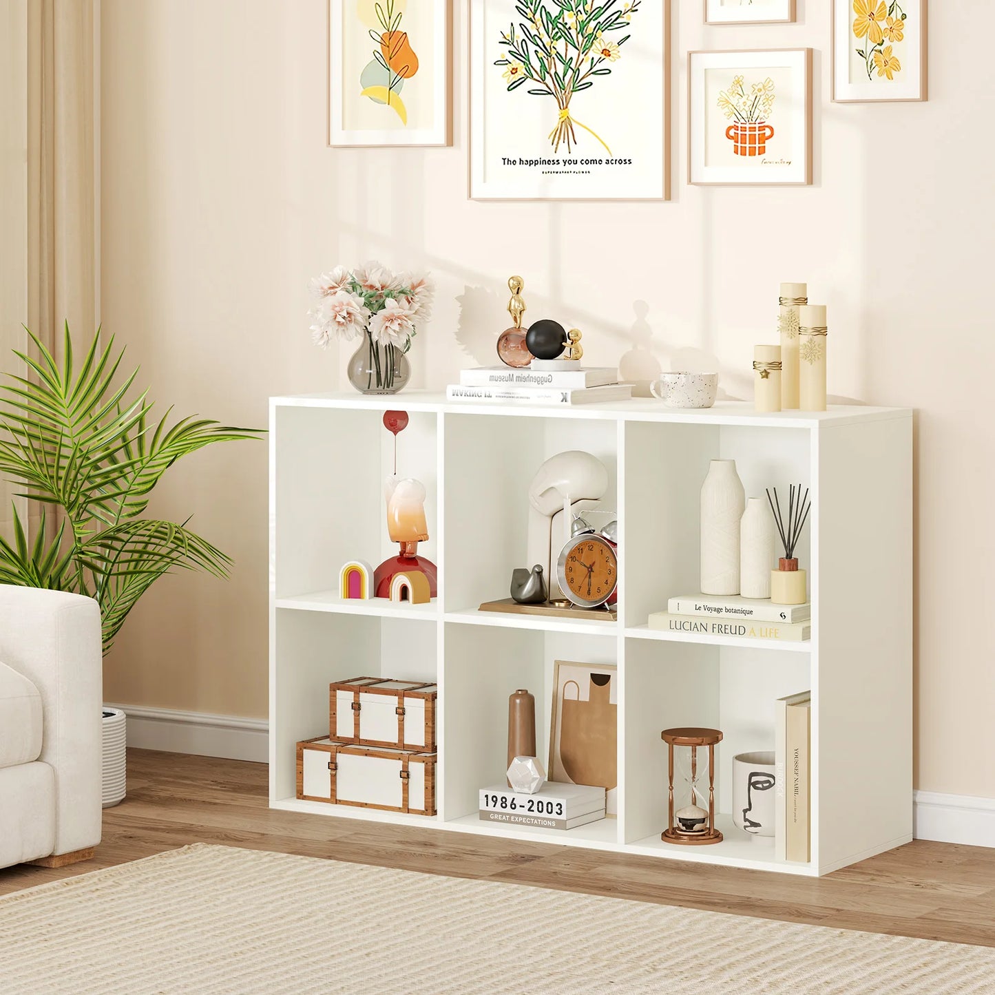 HOMASIS 6-Cube Bookcase Modern 3-Tier Storage Organizer Bookshelf