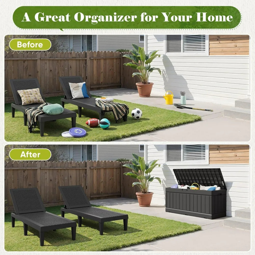 Resin Waterproof Outdoor Storage Deck Box With Wood Texture