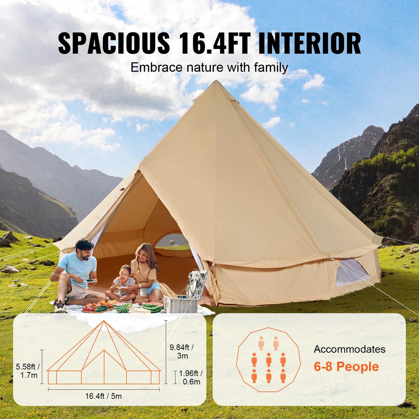 SucceBuy Canvas Bell Tent For Camping With Chimney Vent