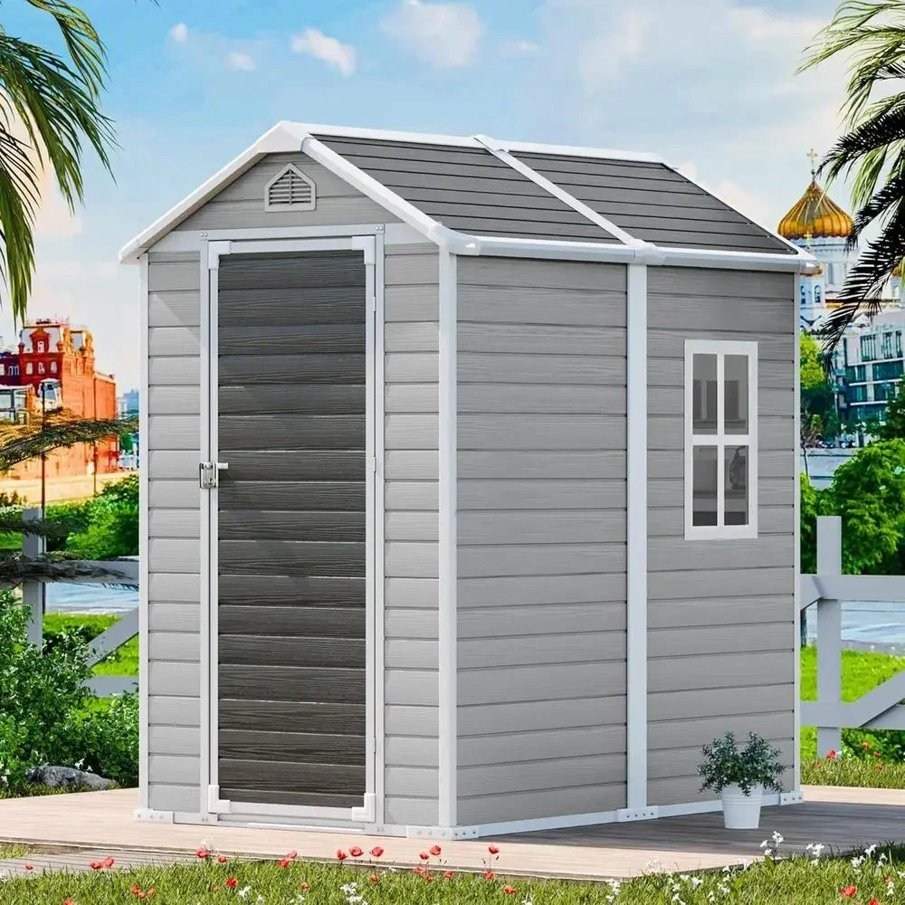 Outdoor Plastic Storage Shed With Floor Lockable Door Window Vents