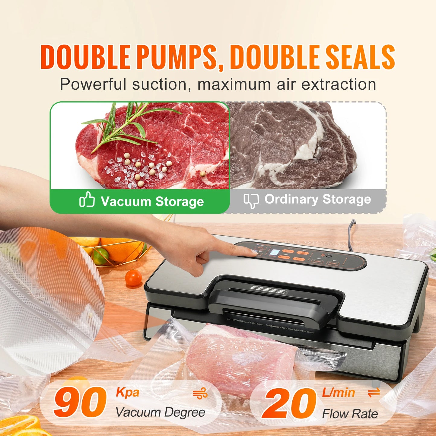 SucceBuy Vacuum Sealer Machine 90Kpa 130W Free 10pcs Vacuum Bags