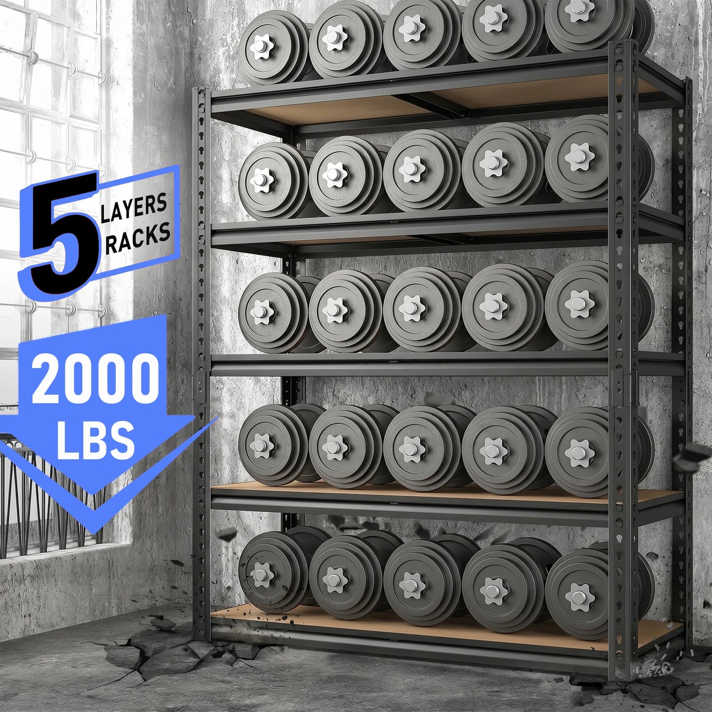 Heavy Duty Industrial Metal Storage Shelves Five-Tier Garage Unit