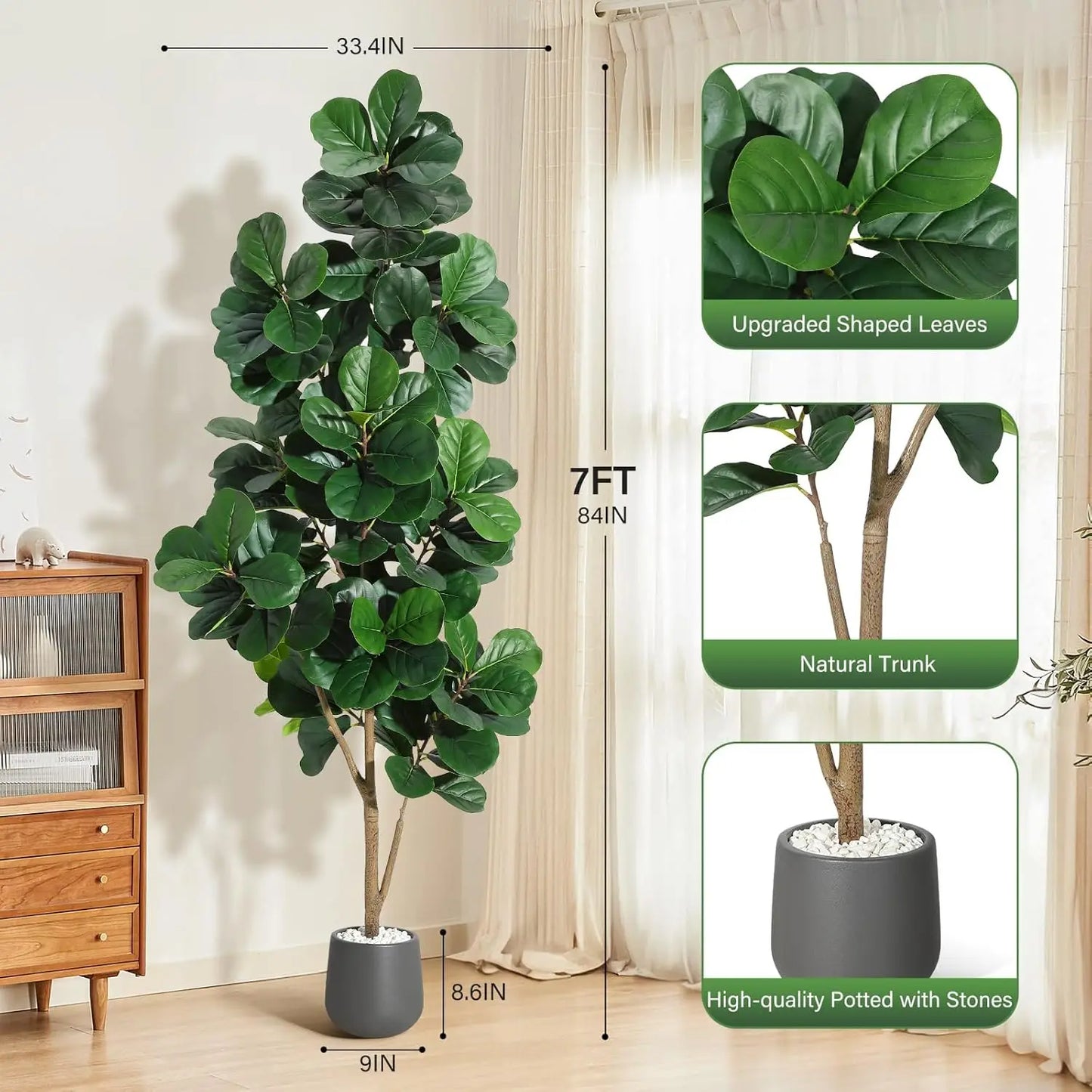 HiMISS Fiddle Leaf Fig Tree Artificial Planter Home Decor