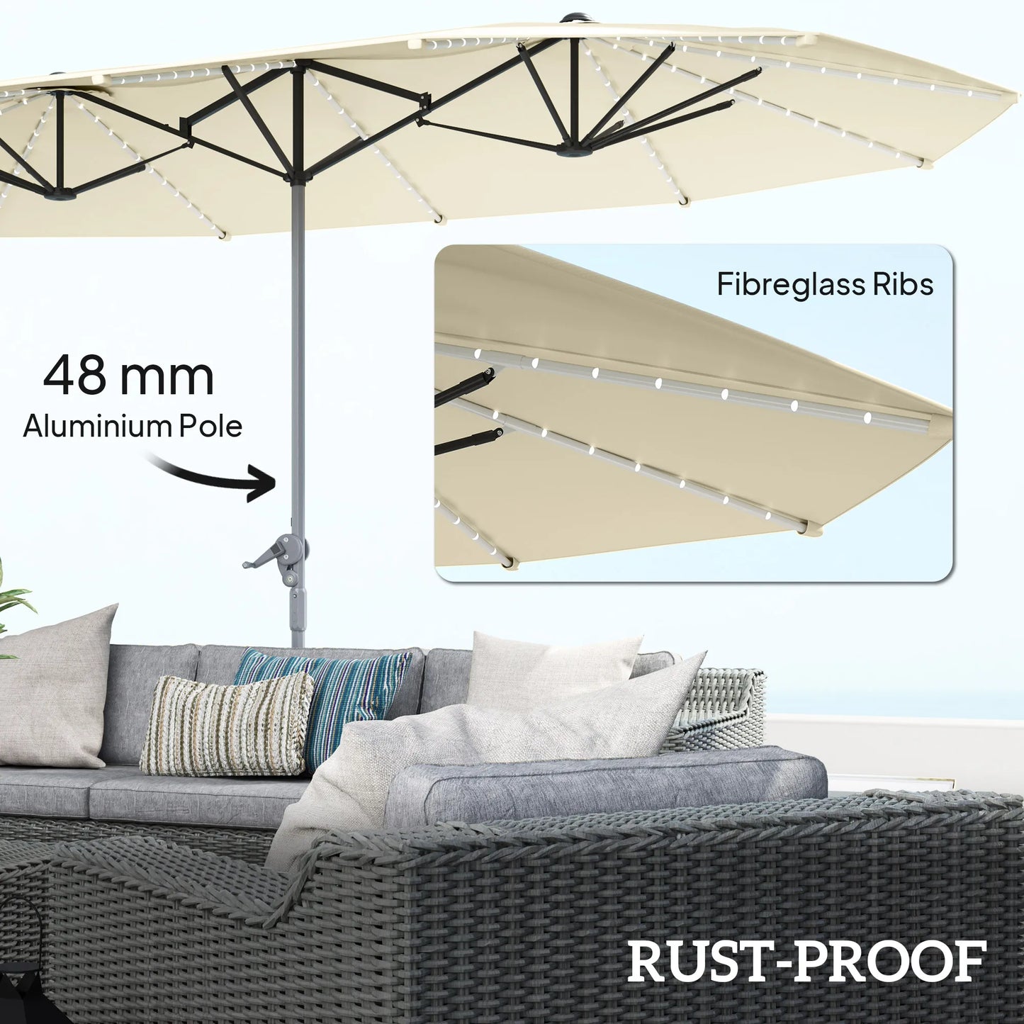 Patio Umbrella With Built-In Solar Lights UPF50+ For Outdoor Use