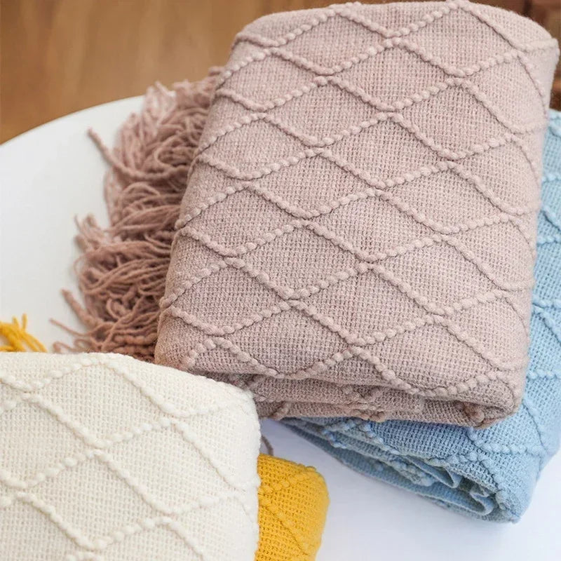 Nordic Solid Casual Knitted Throw Blanket For Sofa Bed Decor