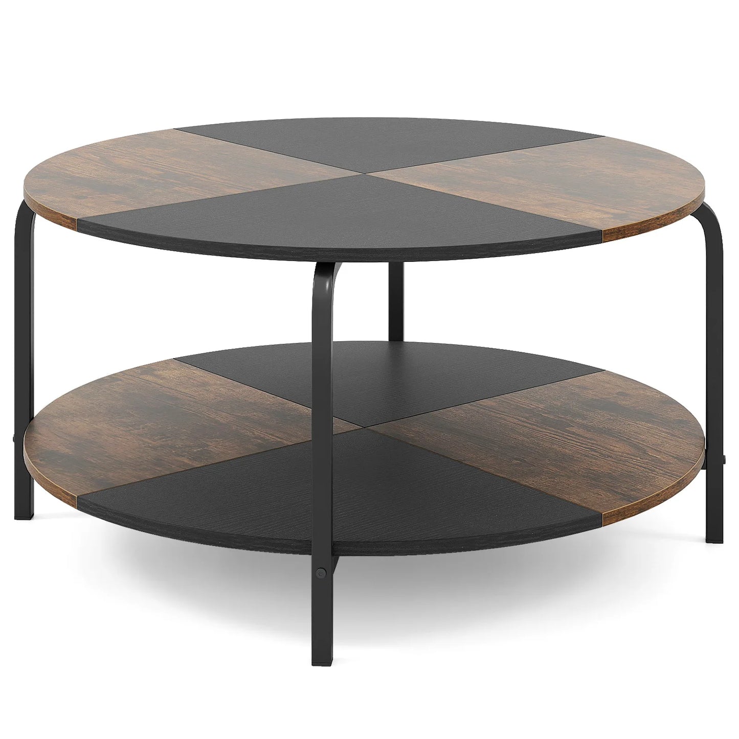 HOMASIS 2 Tier Round Coffee Table With Storage Shelf
