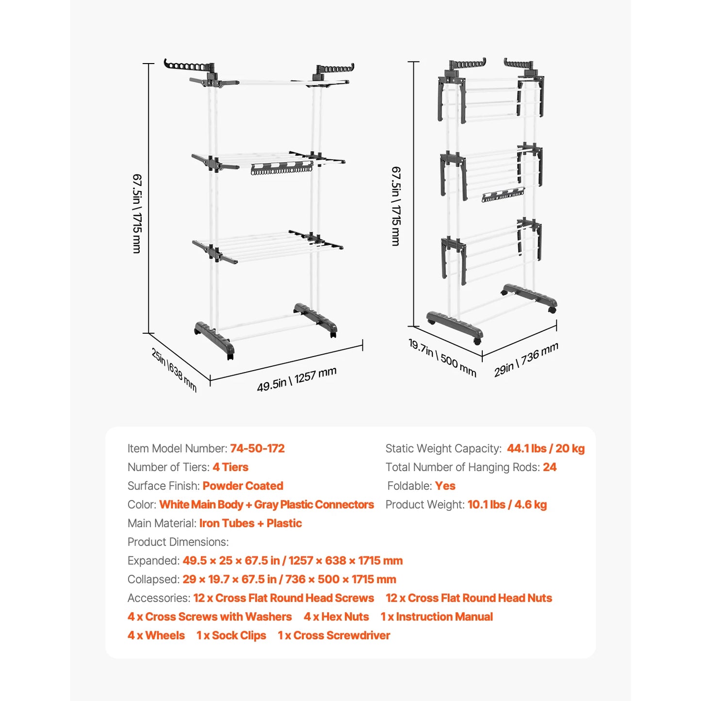 Clothes Drying Rack Foldable Laundry Dryer Rack With Sock Clips