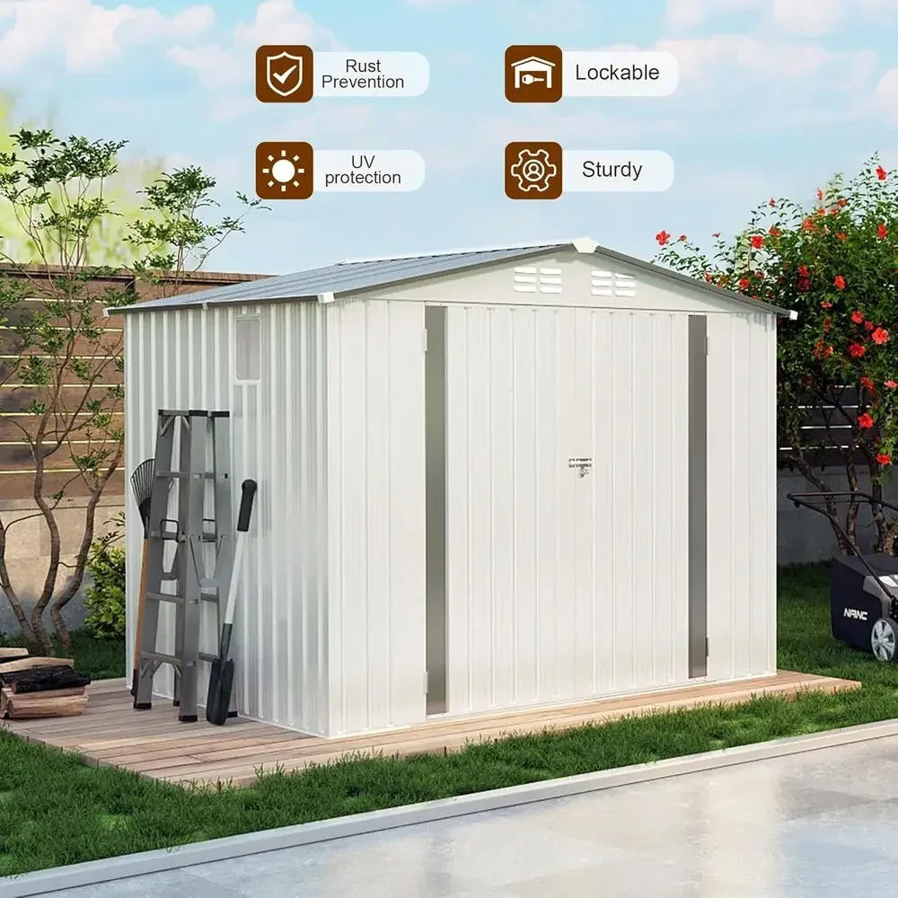Outdoor Galvanized Steel Shed With Lockable Door Weatherproof Storage